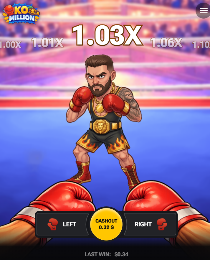 KO Million pa foni yokhala ndi mabatani a Left, Right ndi Cashout