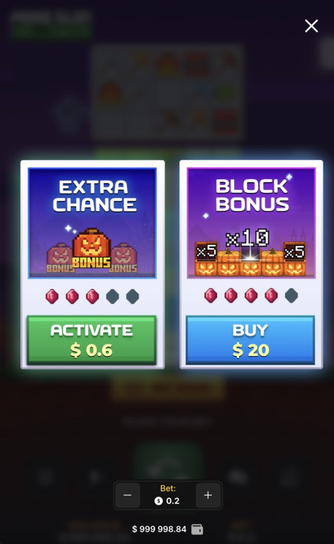 Zenera la Extra Chance ndi Block Bonus la Mine Slot Halloween pa foni yoimirira
