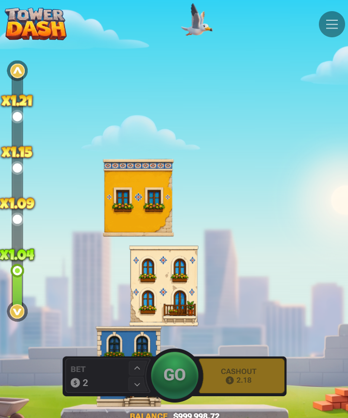 Tower Dash pa foni itaimirira yokhala ndi Go ndi Cashout