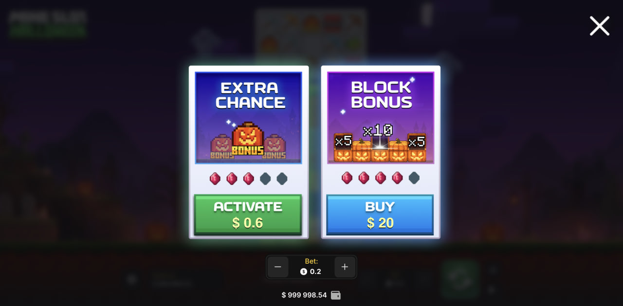 Zenera la Extra Chance ndi Block Bonus la Mine Slot Halloween pa kompyuta