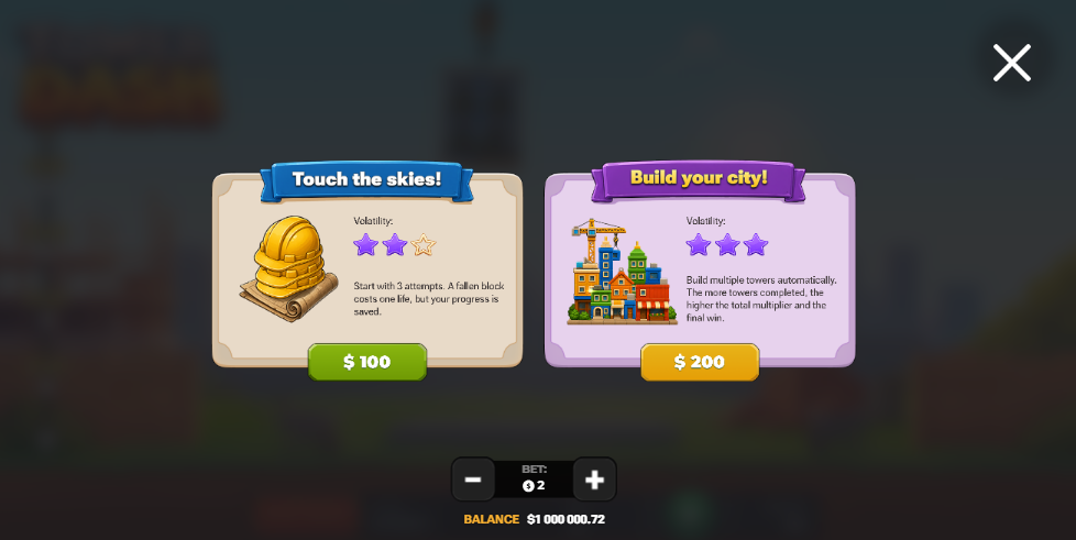 Bonus Buy ya Tower Dash yokhala ndi Touch the skies ndi Build your city