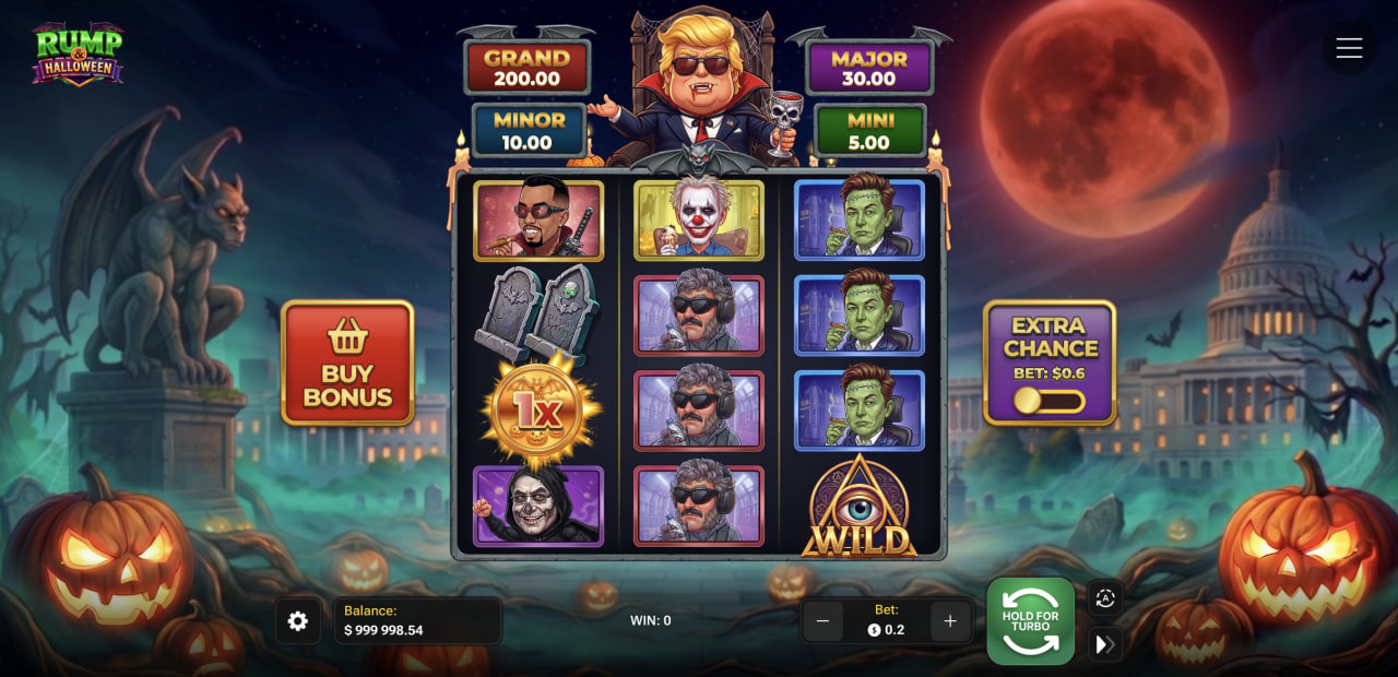 Sikirini ya Rump & Halloween yokhala ndi gululi, ma jackpot anayi, Buy Bonus ndi Extra Chance