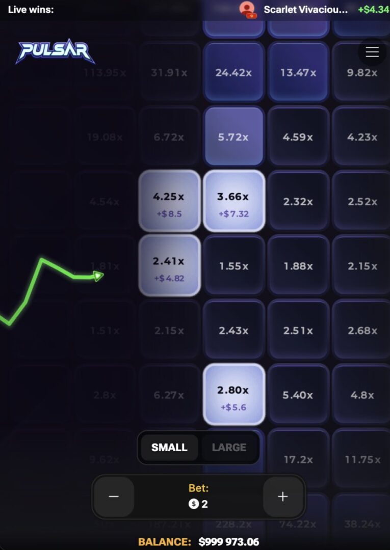Pulsar app ya bonasi yaulere yolembetsa pa foni ndi maselo atatu obetchedwa ndi kupambana komwe kungachitike
